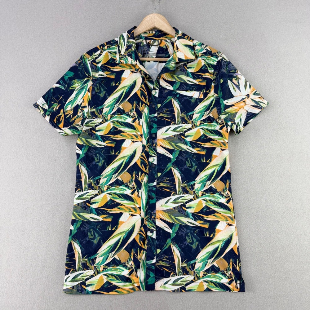 All In Motion Floral Button Down Shirt Mens Small Blue Tropical Short Sleeve S